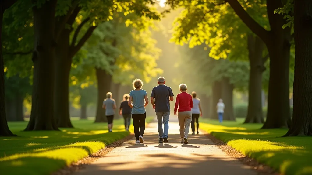 Seniors walking through tree-lined path in Phoenix Park Dublin